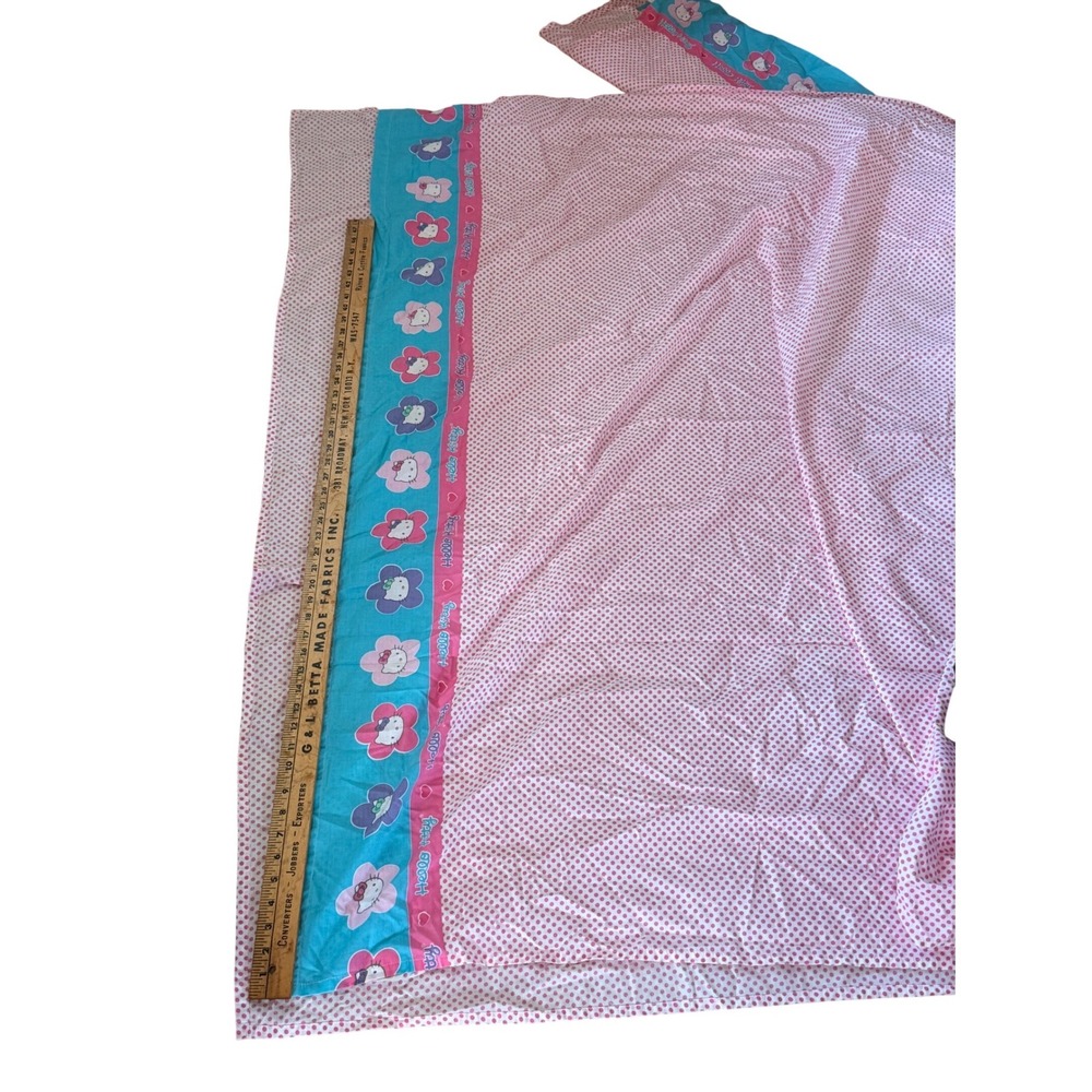 Vintage Sanrio Hello Kitty Pink Polka Dot Teal Flower Flat‎ Sheets Pillowcase - Picture 3 of 4